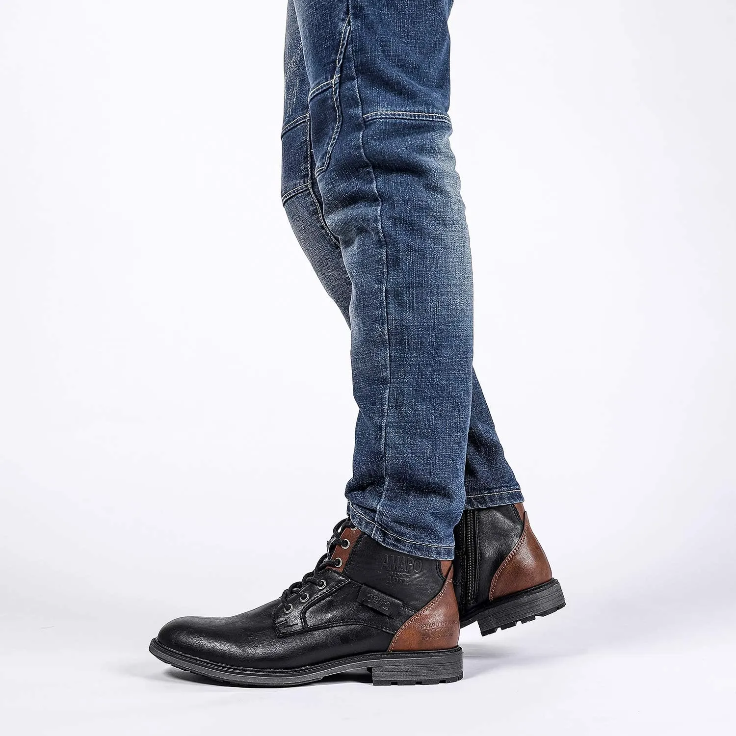 AMAPO Men Oxford Boots, Buckle Dress Boot, Casual Men Boots Lace-Up Side Zipper