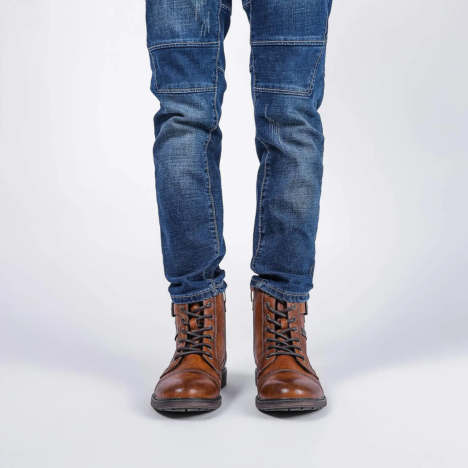 AMAPO Men Oxford Boots, Buckle Dress Boot, Casual Men Boots Lace-Up Side Zipper