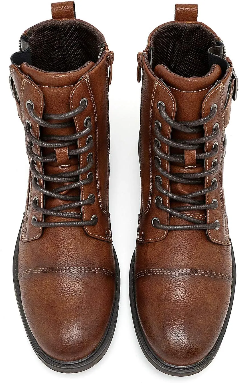 AMAPO Men Oxford Boots, Buckle Dress Boot, Casual Men Boots Lace-Up Side Zipper