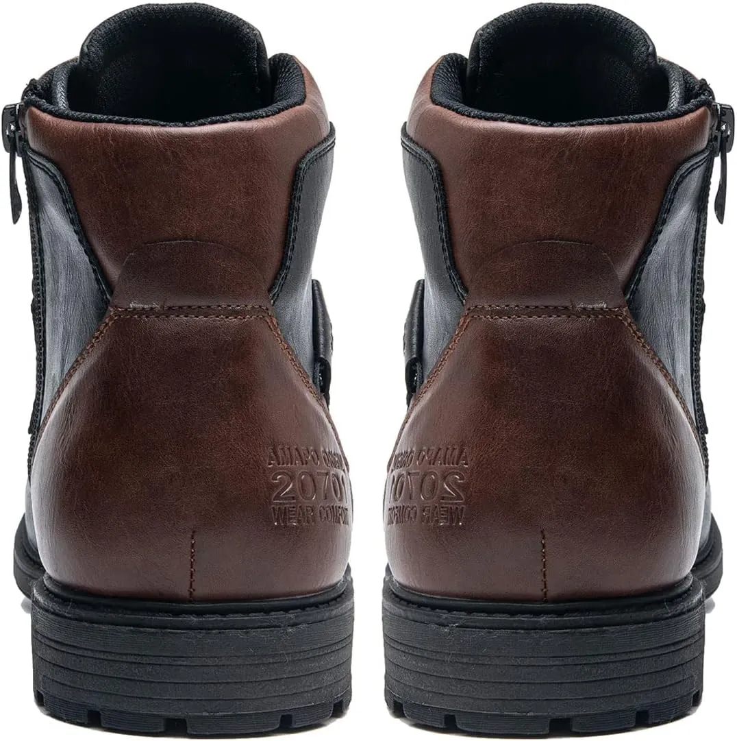 AMAPO Men Oxford Boots, Buckle Dress Boot, Casual Men Boots Lace-Up Side Zipper