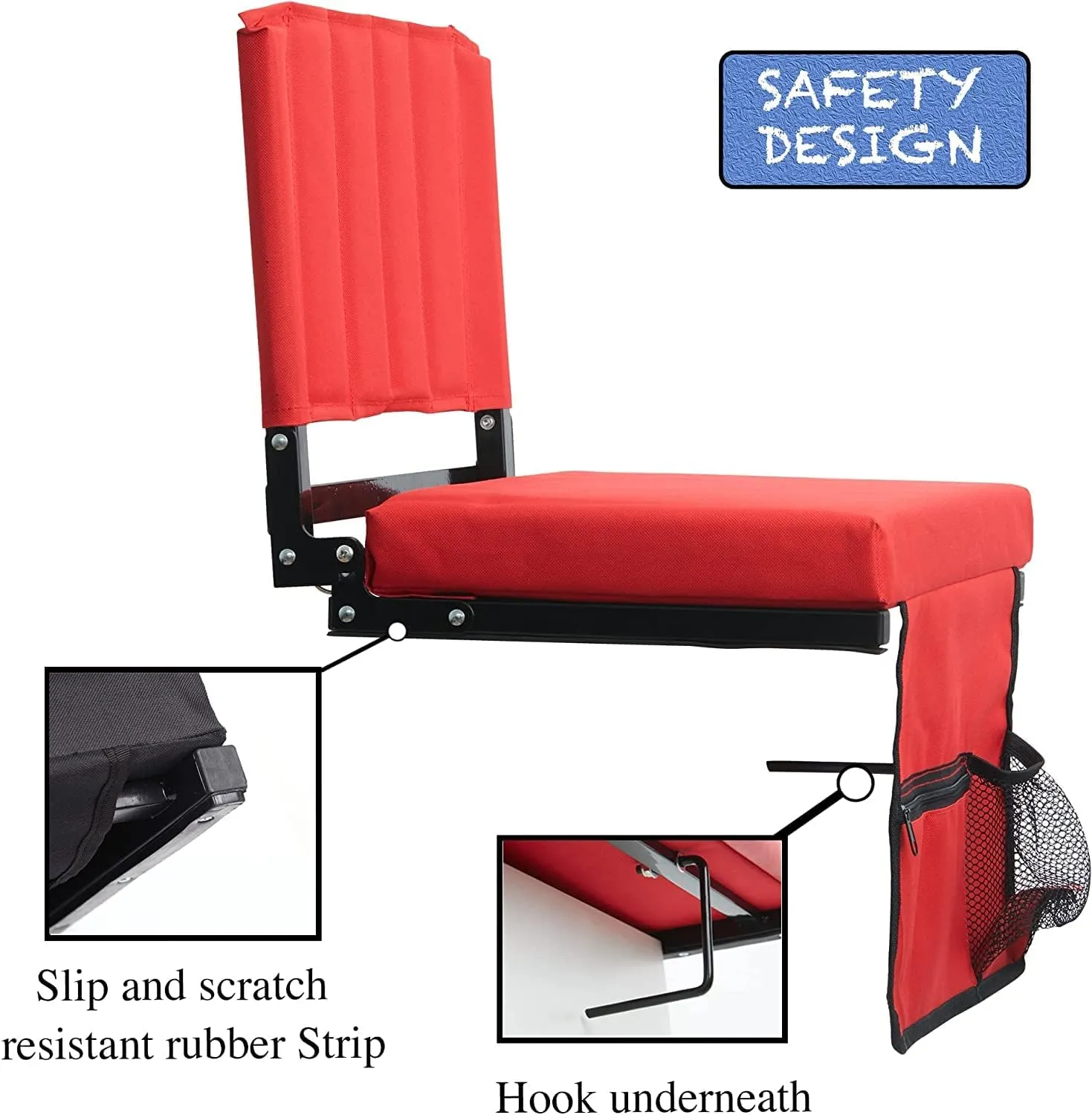 Amazing for less Stadium Seat for Bleachers with Padded Cushion Foldable Stadium Seat Chairs with Back Support, Shoulder Strap, Built-in Cup Holder (Red, 2-Chairs)
