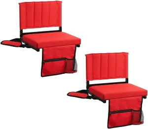 Amazing for less Stadium Seat for Bleachers with Padded Cushion Foldable Stadium Seat Chairs with Back Support, Shoulder Strap, Built-in Cup Holder (Red, 2-Chairs)