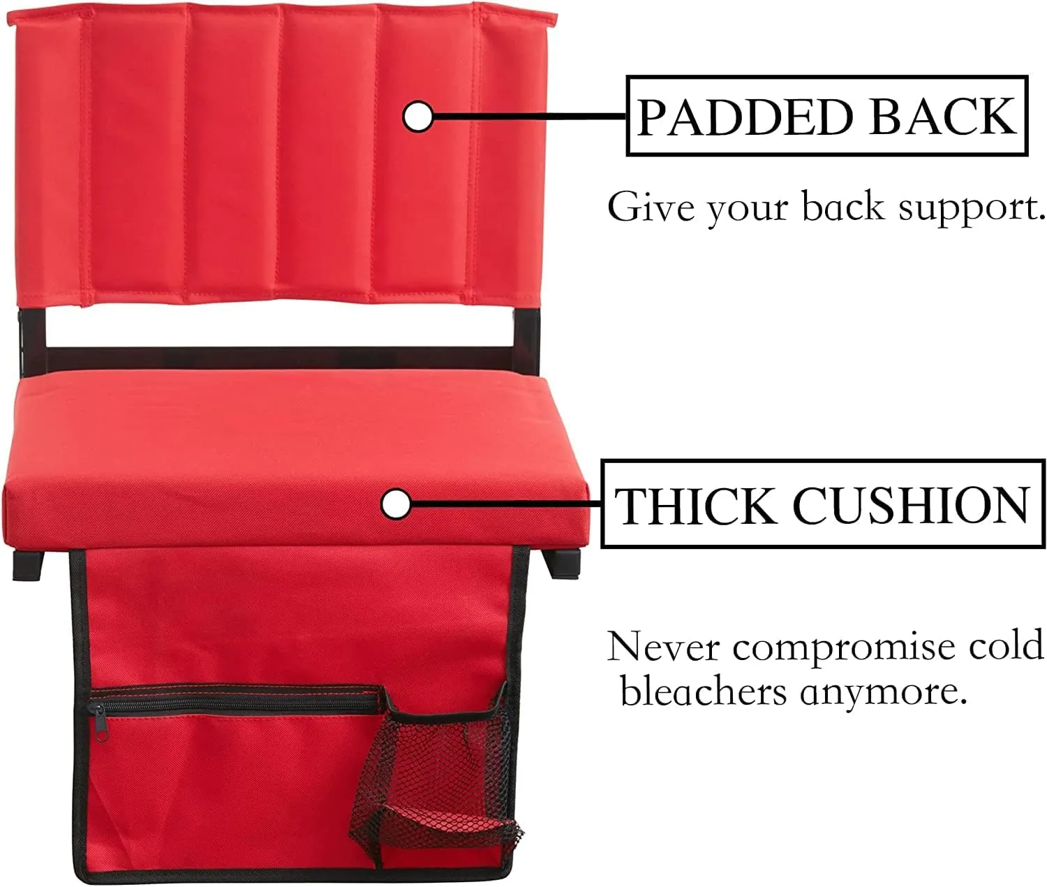 Amazing for less Stadium Seat for Bleachers with Padded Cushion Foldable Stadium Seat Chairs with Back Support, Shoulder Strap, Built-in Cup Holder (Red, 2-Chairs)