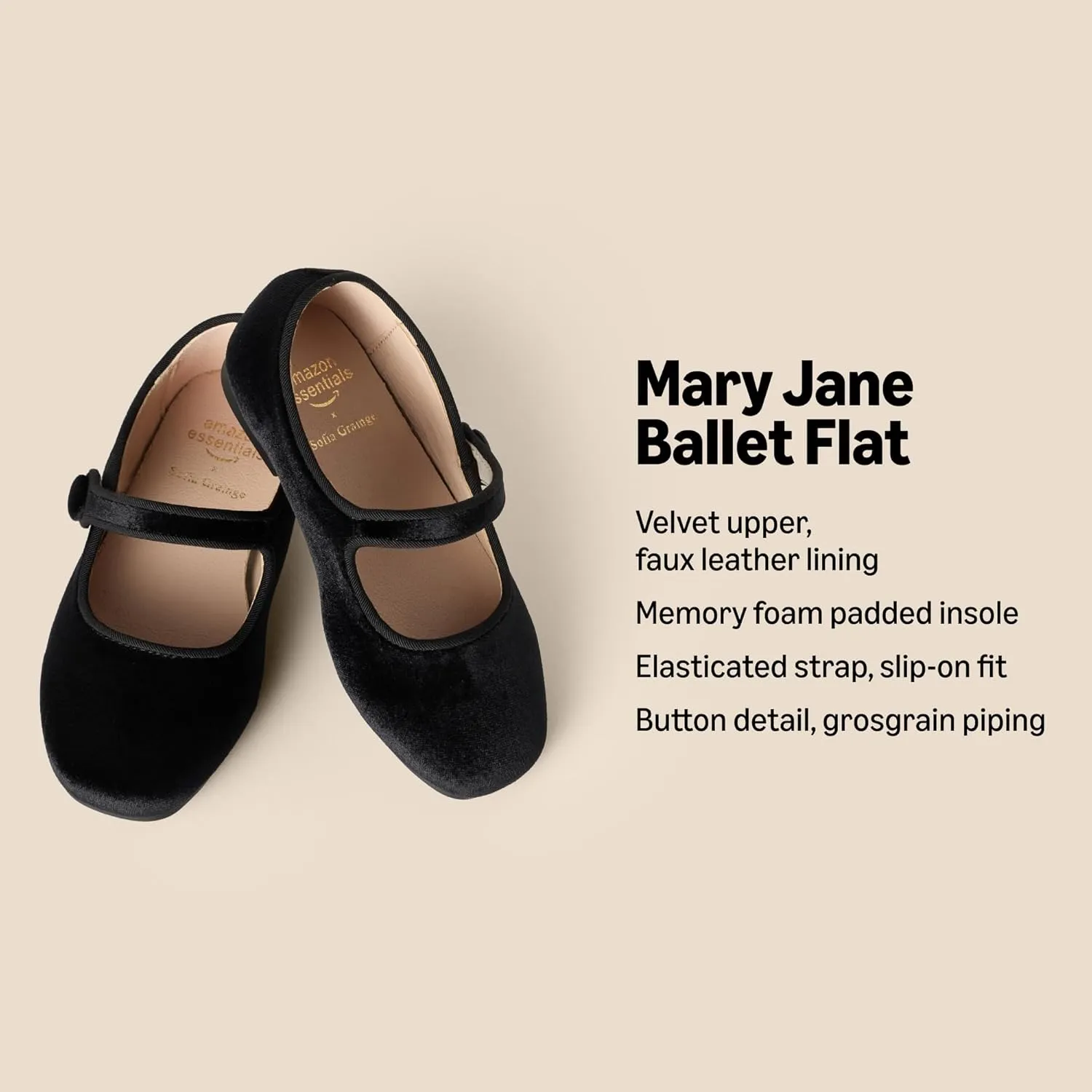 Amazon Essentials x Sofia Grainge Toddler Girls' Mary Jane Ballet Flat Shoes