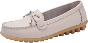 AMDBEL Flats Shoes Women Dressy Comfortable Women's Leather Slip On Loafers Casual Round Toe Moccasins Wild Driving Boat Flat