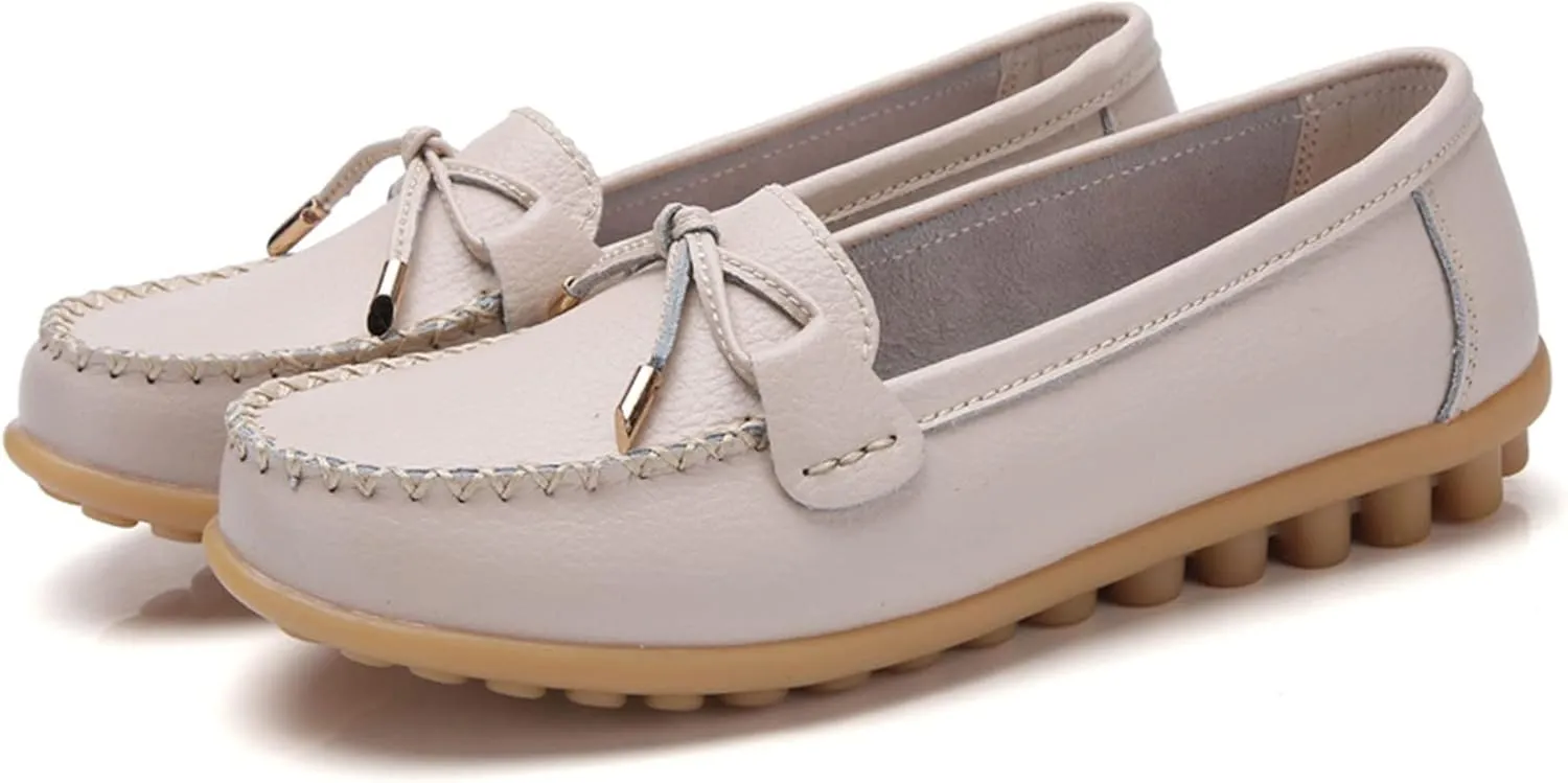 AMDBEL Flats Shoes Women Dressy Comfortable Women's Leather Slip On Loafers Casual Round Toe Moccasins Wild Driving Boat Flat