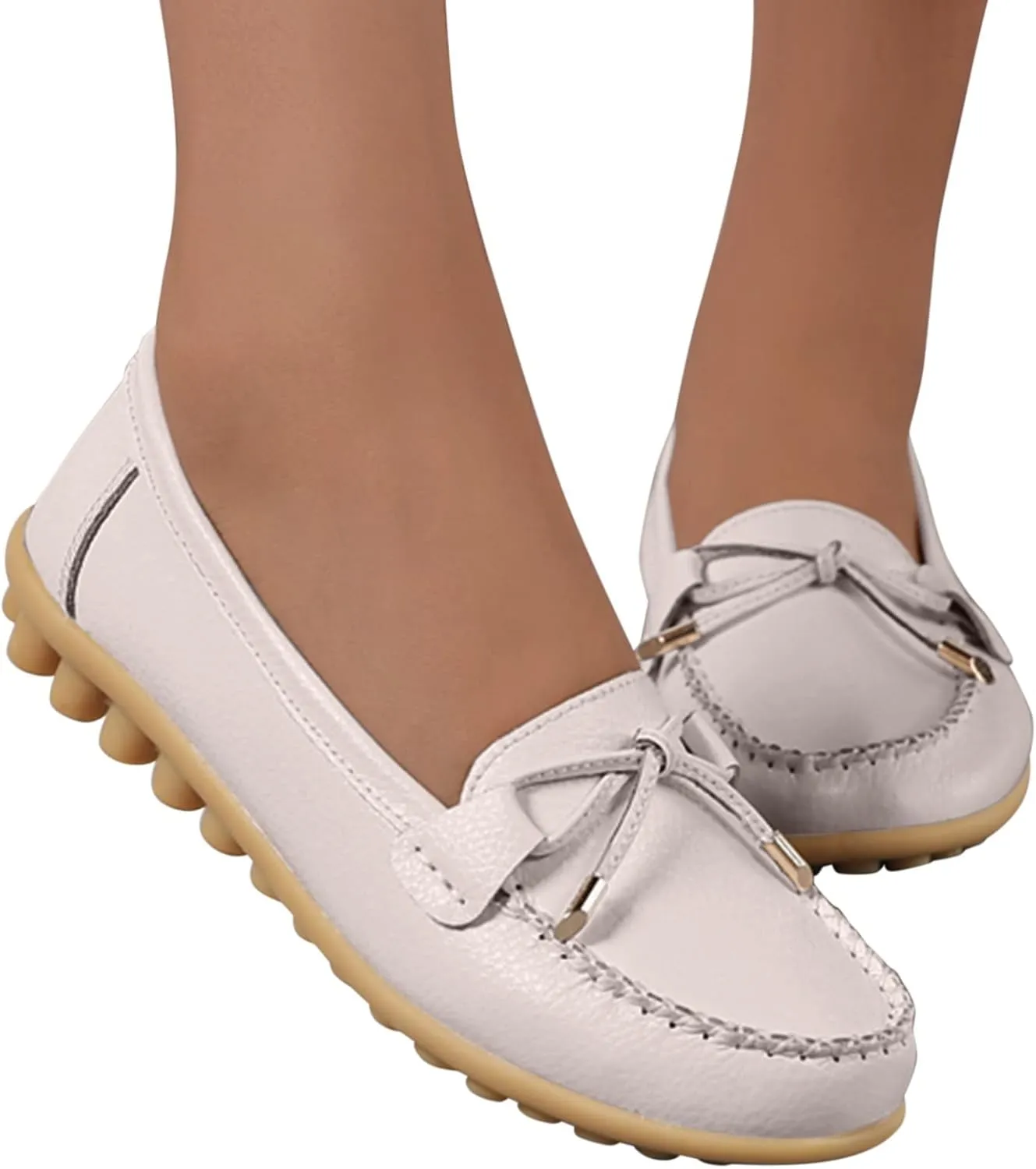 AMDBEL Flats Shoes Women Dressy Comfortable Women's Leather Slip On Loafers Casual Round Toe Moccasins Wild Driving Boat Flat