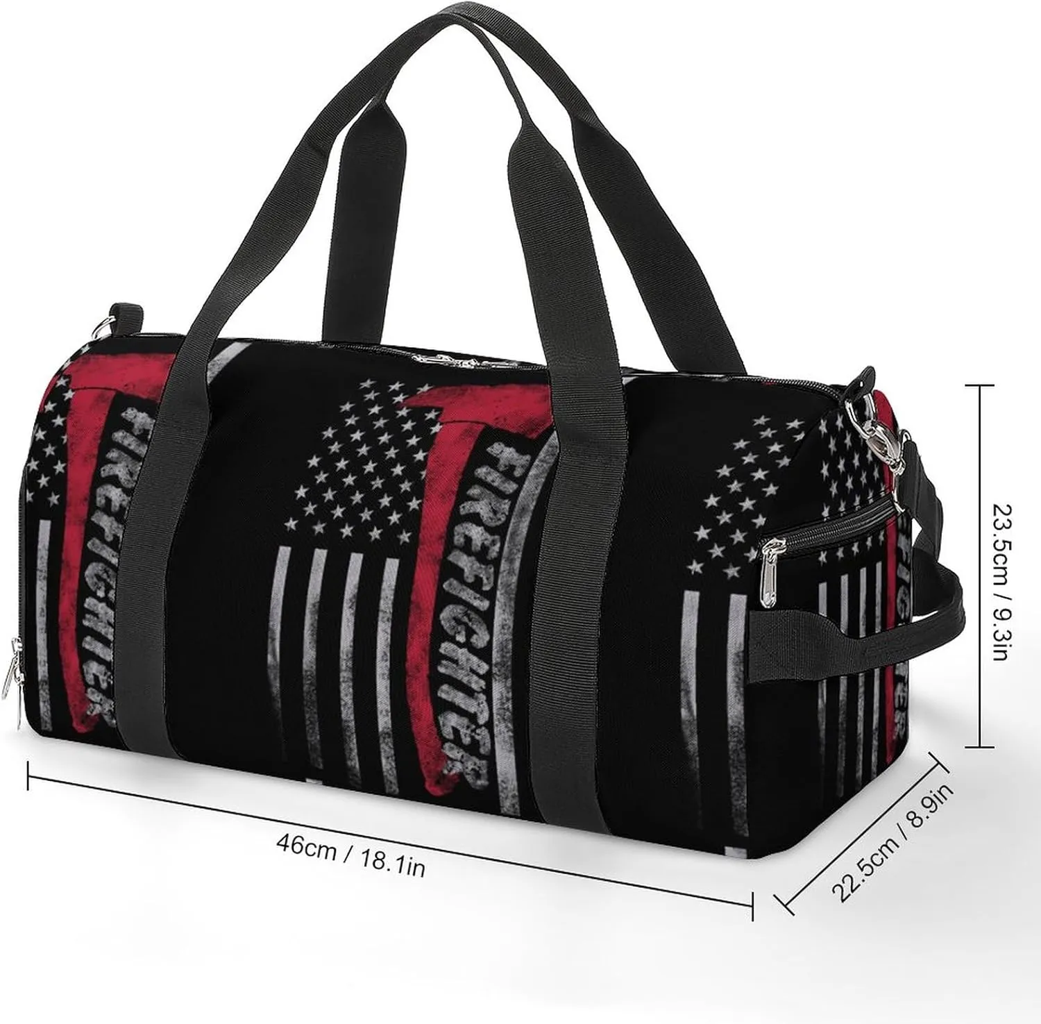 America Flag Firefighter Sport Gym Duffle Travel Bag with Shoe Compartment,Wet Pocket for Men and Women