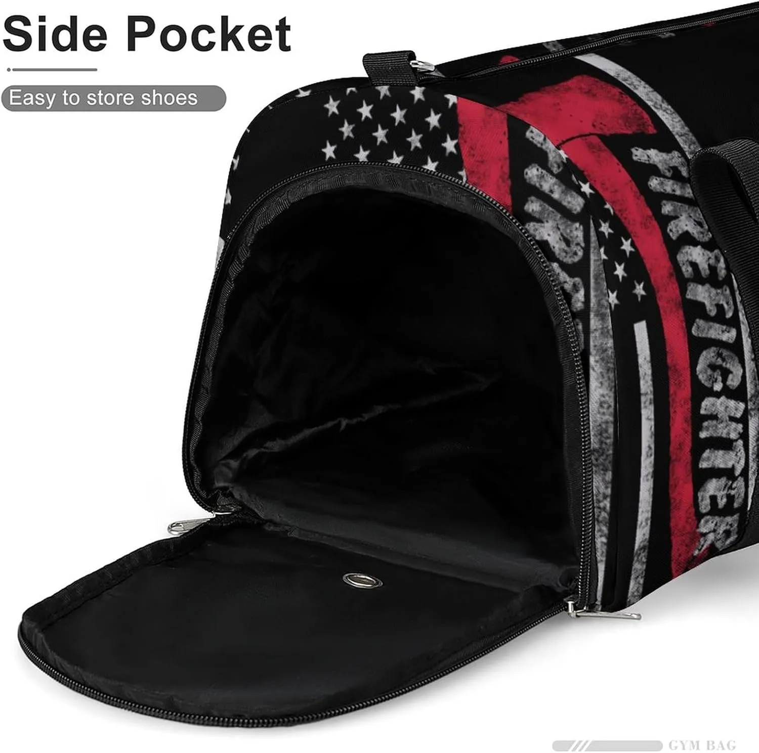 America Flag Firefighter Sport Gym Duffle Travel Bag with Shoe Compartment,Wet Pocket for Men and Women