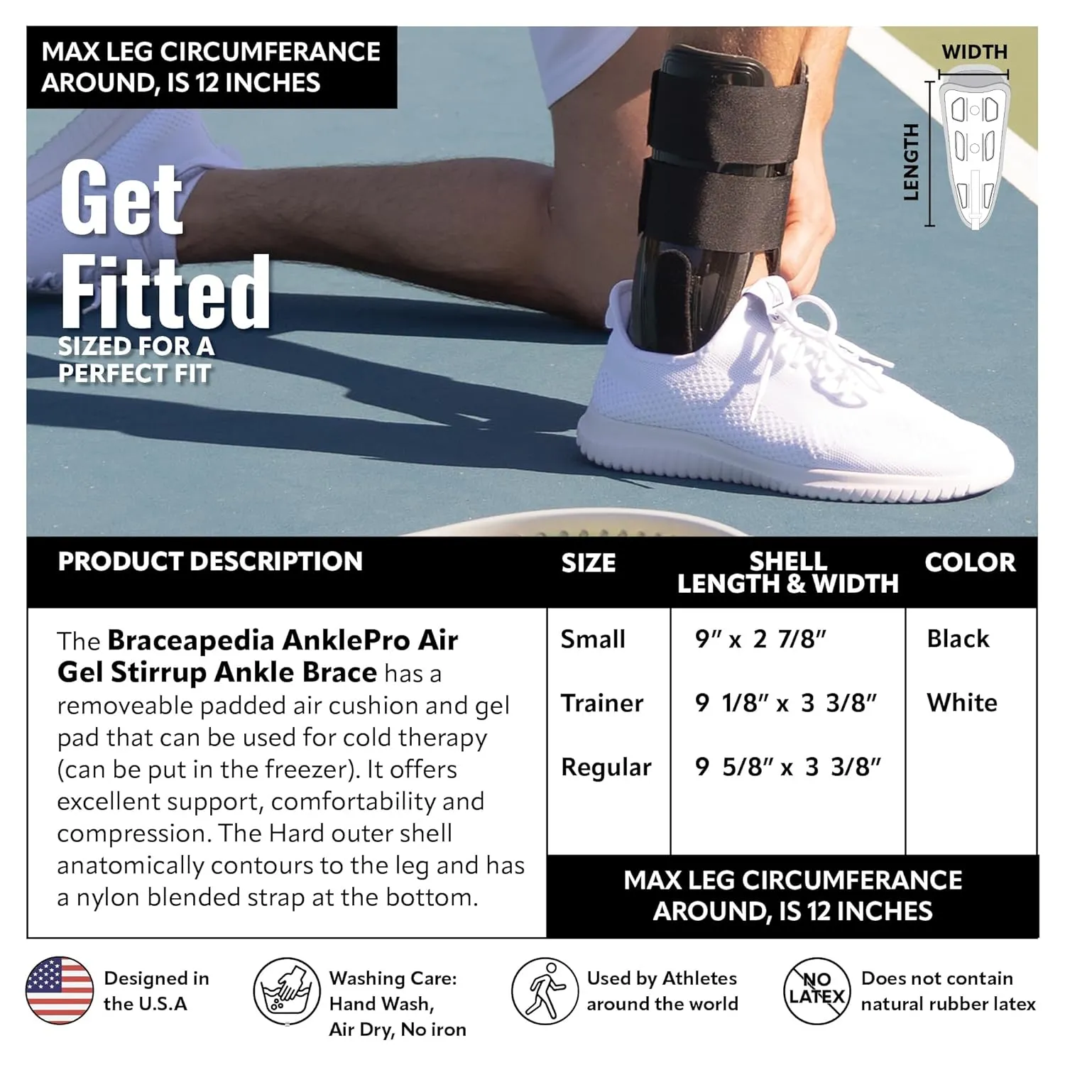 AnklePro Air Gel Stirrup Ankle Brace, Hard Core Side Stabilizer With Removable Cold Therapy Air Cushion & Gel Pad for Ankles, Ankle Brace for Women and Men, Ankle Support, Small, Black