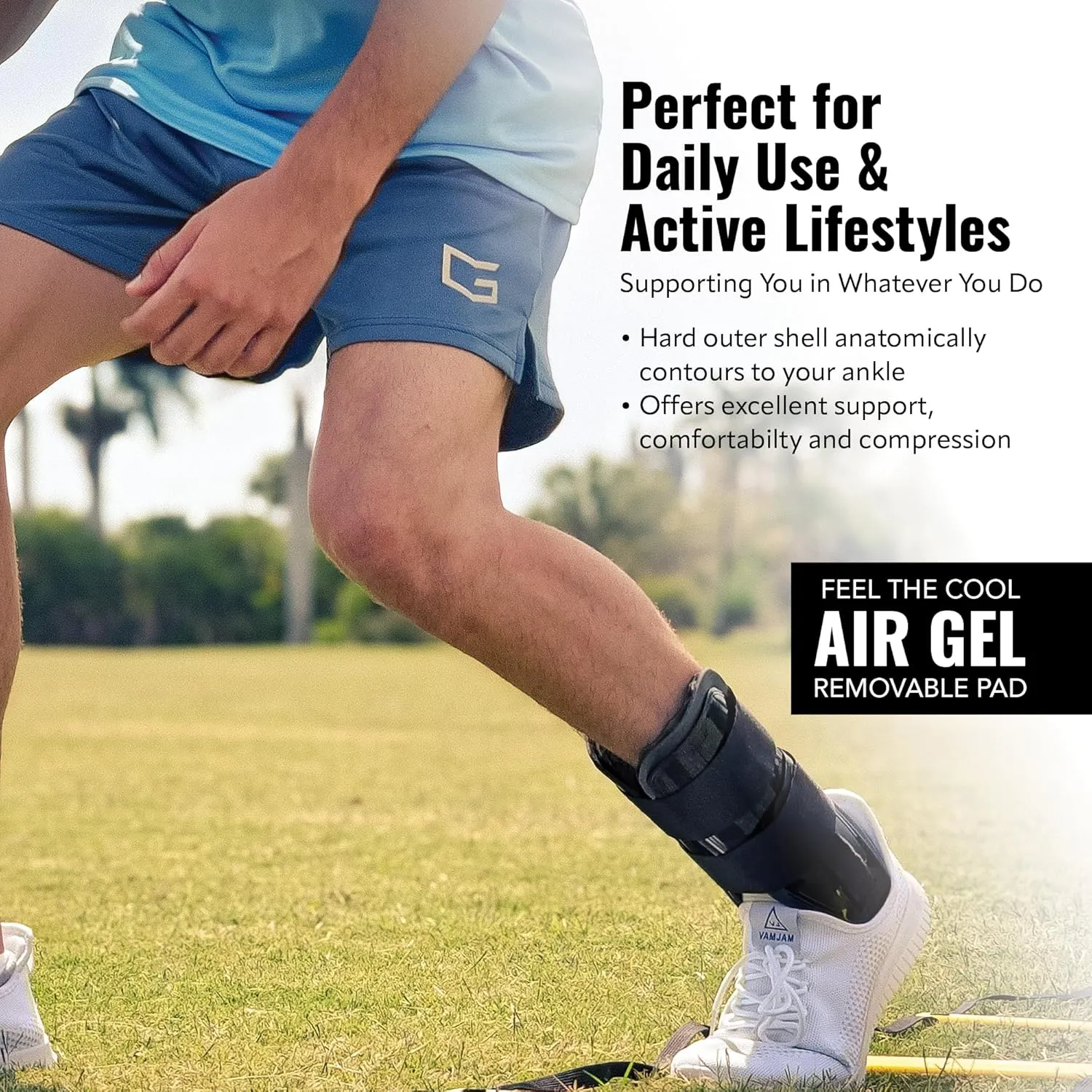 AnklePro Air Gel Stirrup Ankle Brace, Hard Core Side Stabilizer With Removable Cold Therapy Air Cushion & Gel Pad for Ankles, Ankle Brace for Women and Men, Ankle Support, Small, Black