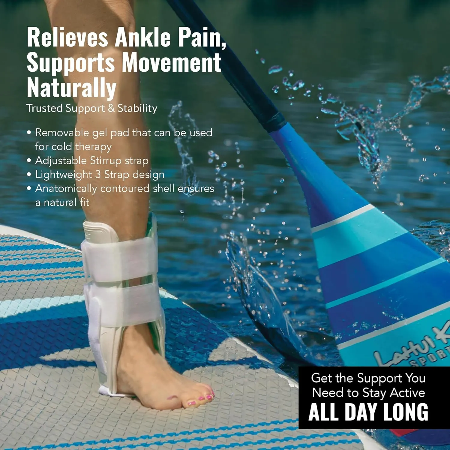 AnklePro Air Gel Stirrup Ankle Brace, Hard Core Side Stabilizer With Removable Cold Therapy Air Cushion & Gel Pad for Ankles, Ankle Brace for Women and Men, Ankle Support, Small, Black