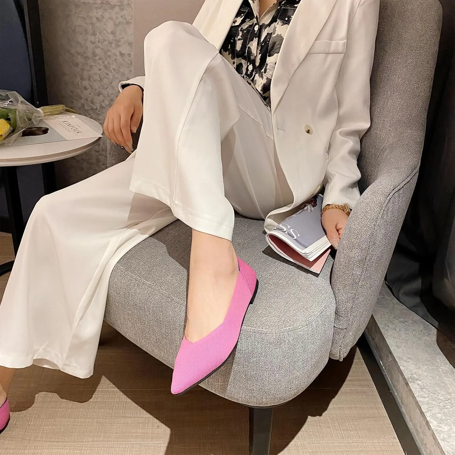 AOQUNFS Women's Ballet Flats Slip On Casual Pointed Toe Knit Flats Dressy Soft Walking Flats Shoes for Daily