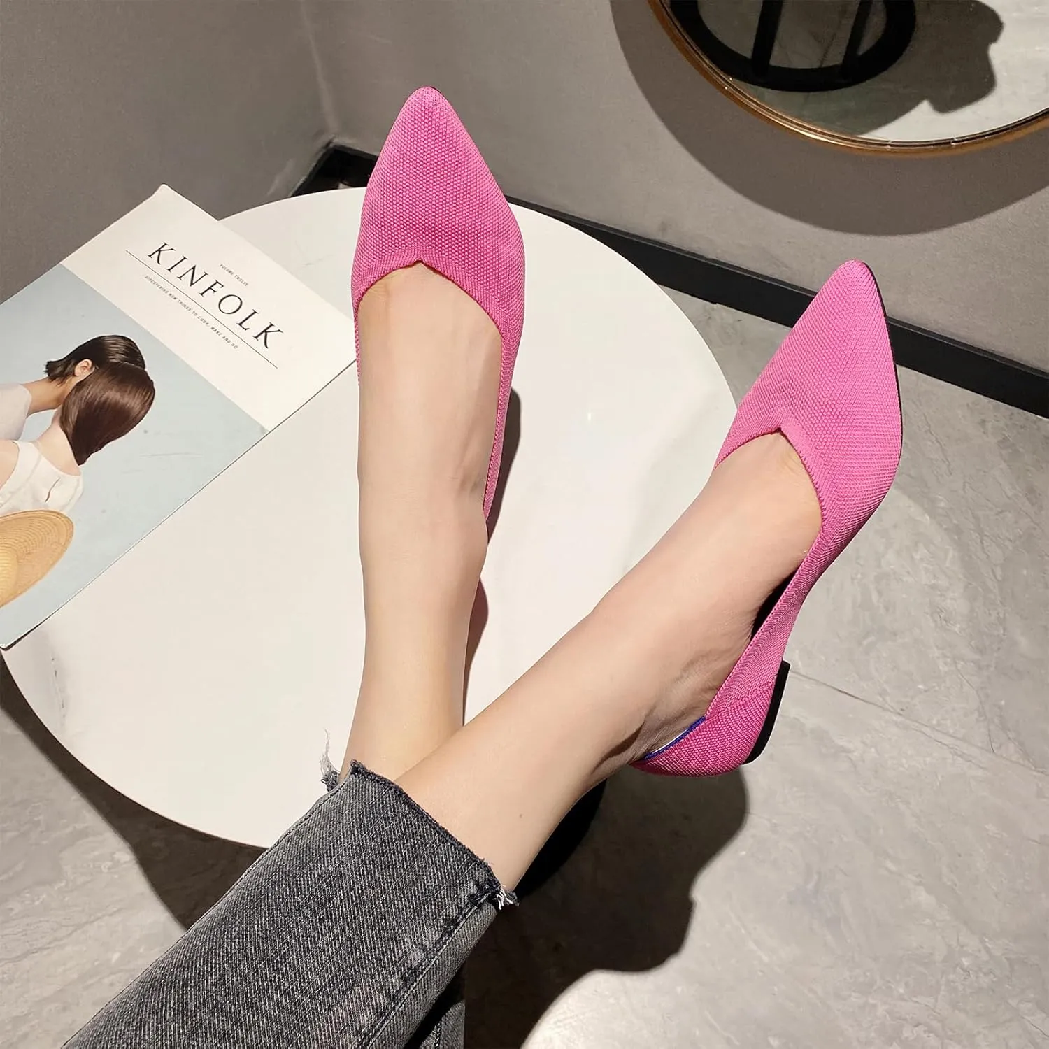 AOQUNFS Women's Ballet Flats Slip On Casual Pointed Toe Knit Flats Dressy Soft Walking Flats Shoes for Daily