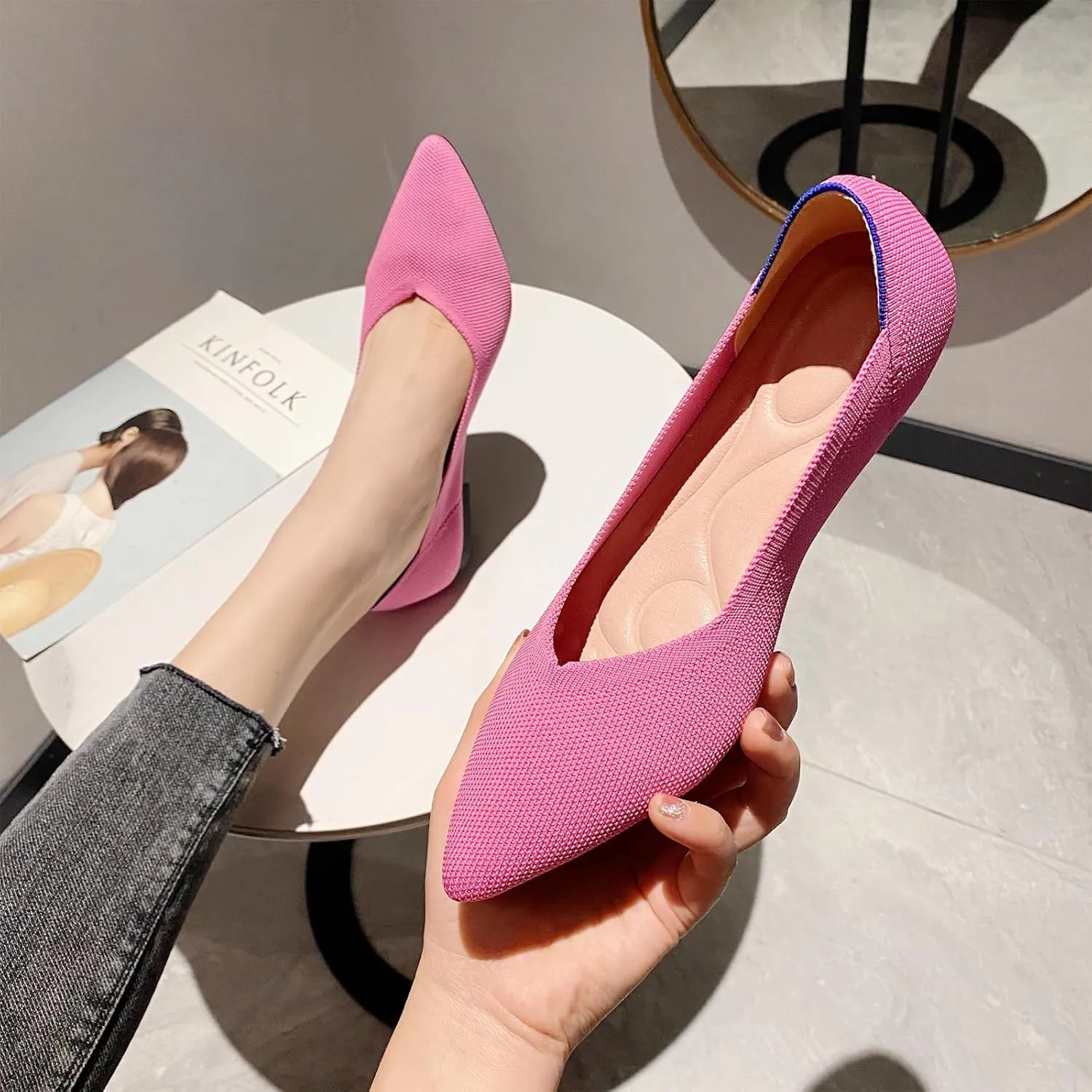 AOQUNFS Women's Ballet Flats Slip On Casual Pointed Toe Knit Flats Dressy Soft Walking Flats Shoes for Daily