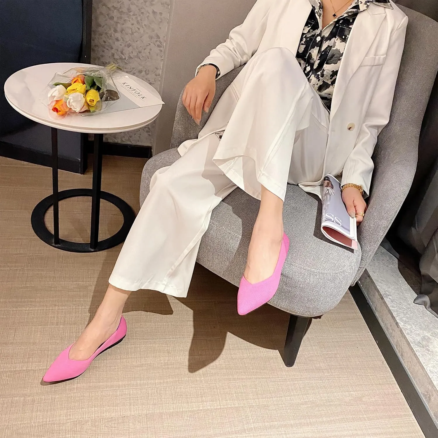 AOQUNFS Women's Ballet Flats Slip On Casual Pointed Toe Knit Flats Dressy Soft Walking Flats Shoes for Daily
