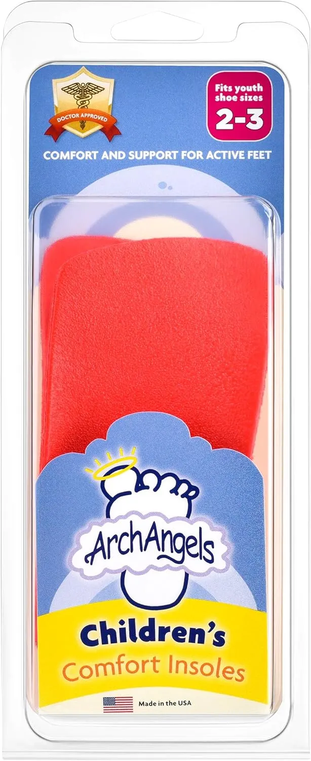 Arch Angels Children's Comfort Insoles - 3/4 Length Orthotic Arch Support for Kids (Youth 2-3)