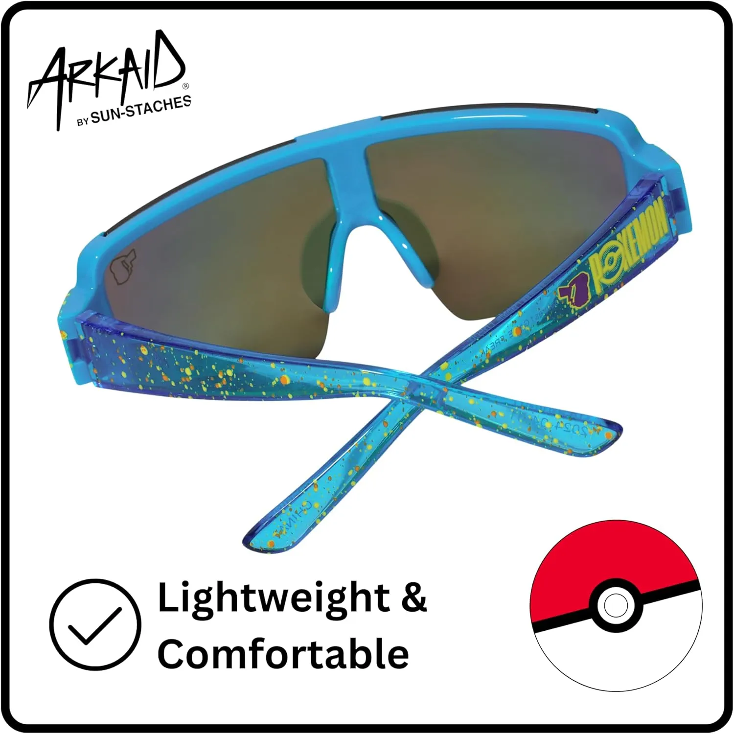 ARKAID Pokémon Sunglasses for Kids | Yellow and Blue Tinted Sports Wrap | UV 400 | One Size Fits Most Kids