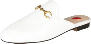 Arqa Mules for Women Almond Toe Leather Flats Slip-on Comfort Backless Loafers Buckle Mule Shoes