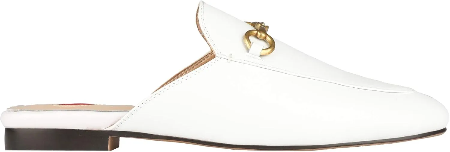 Arqa Mules for Women Almond Toe Leather Flats Slip-on Comfort Backless Loafers Buckle Mule Shoes