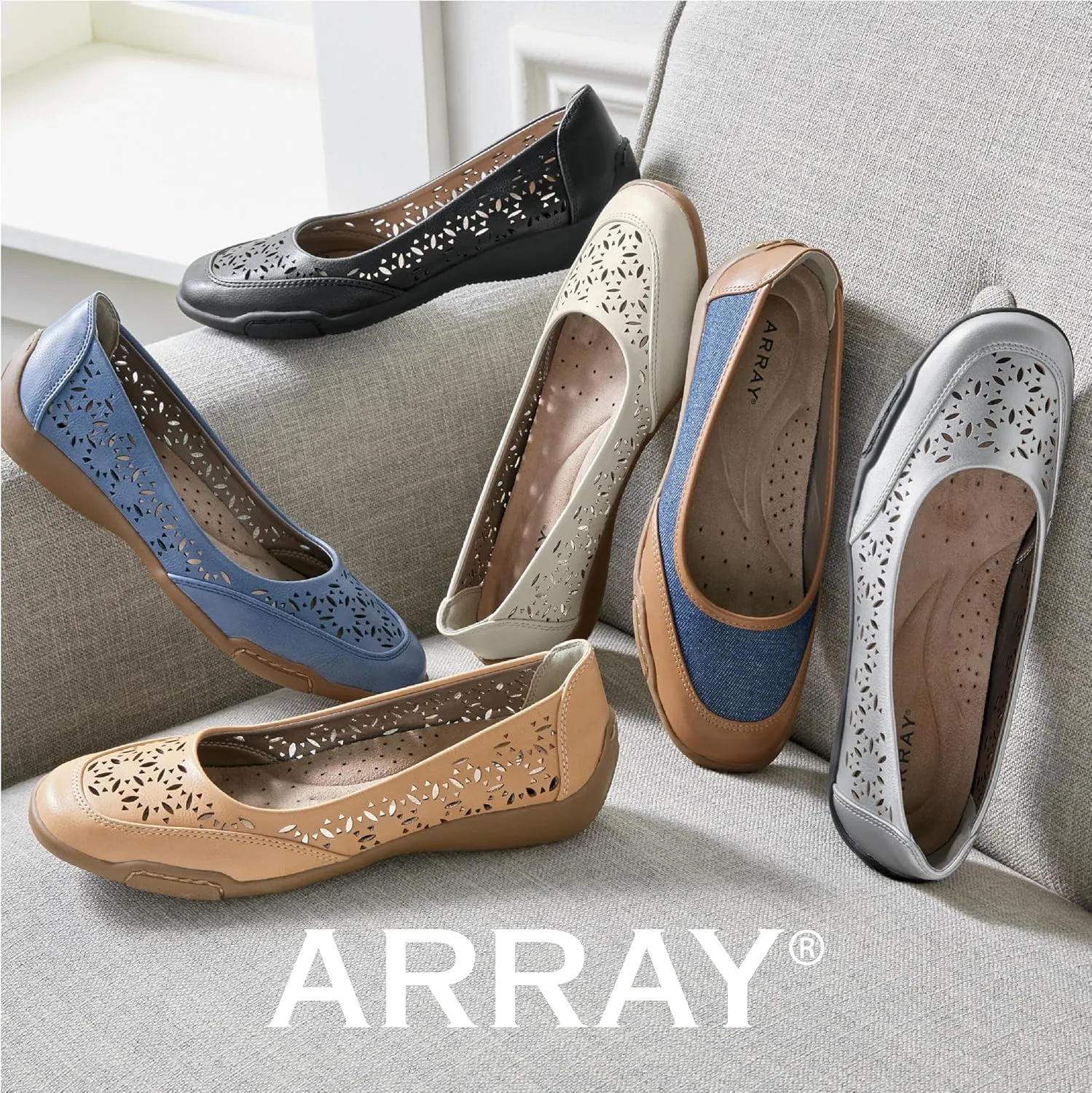 ARRAY Women's Jordan Cutout Comfort Flat with Rubber Sole