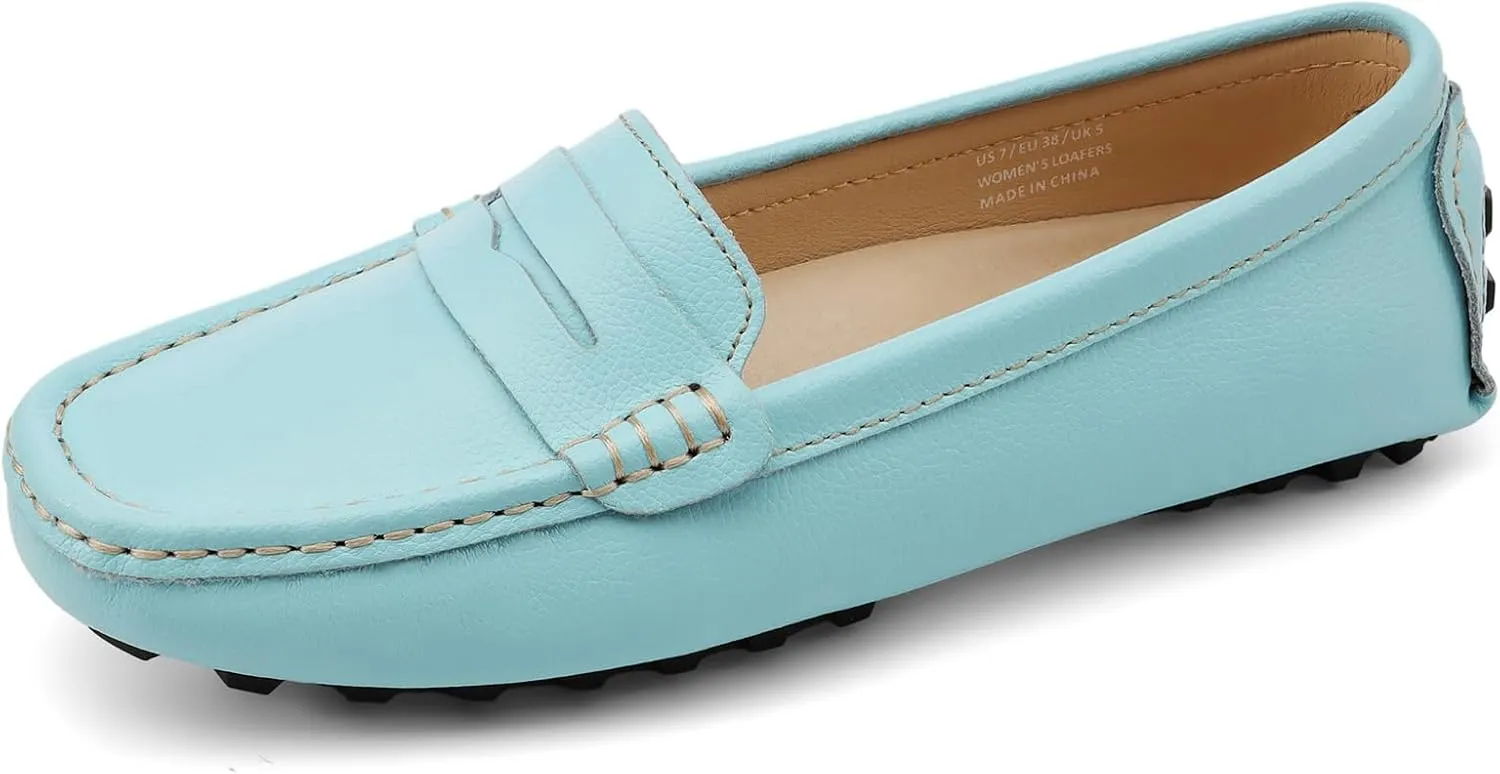 Artisure Women's Classic Comfort Leather Penny Loafers Casual Slip-Ons Lightweight Walking Flats Driving Mocs Boat Shoes