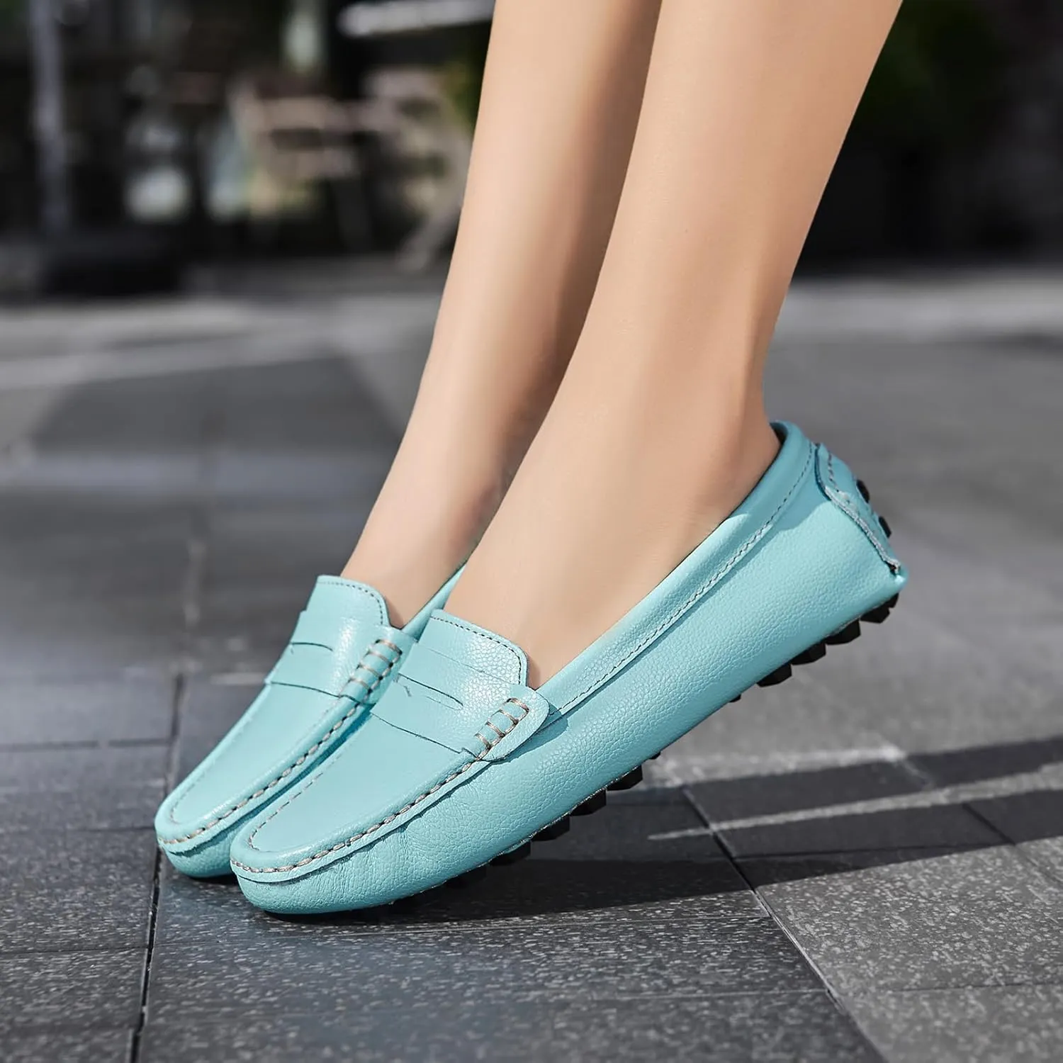 Artisure Women's Classic Comfort Leather Penny Loafers Casual Slip-Ons Lightweight Walking Flats Driving Mocs Boat Shoes