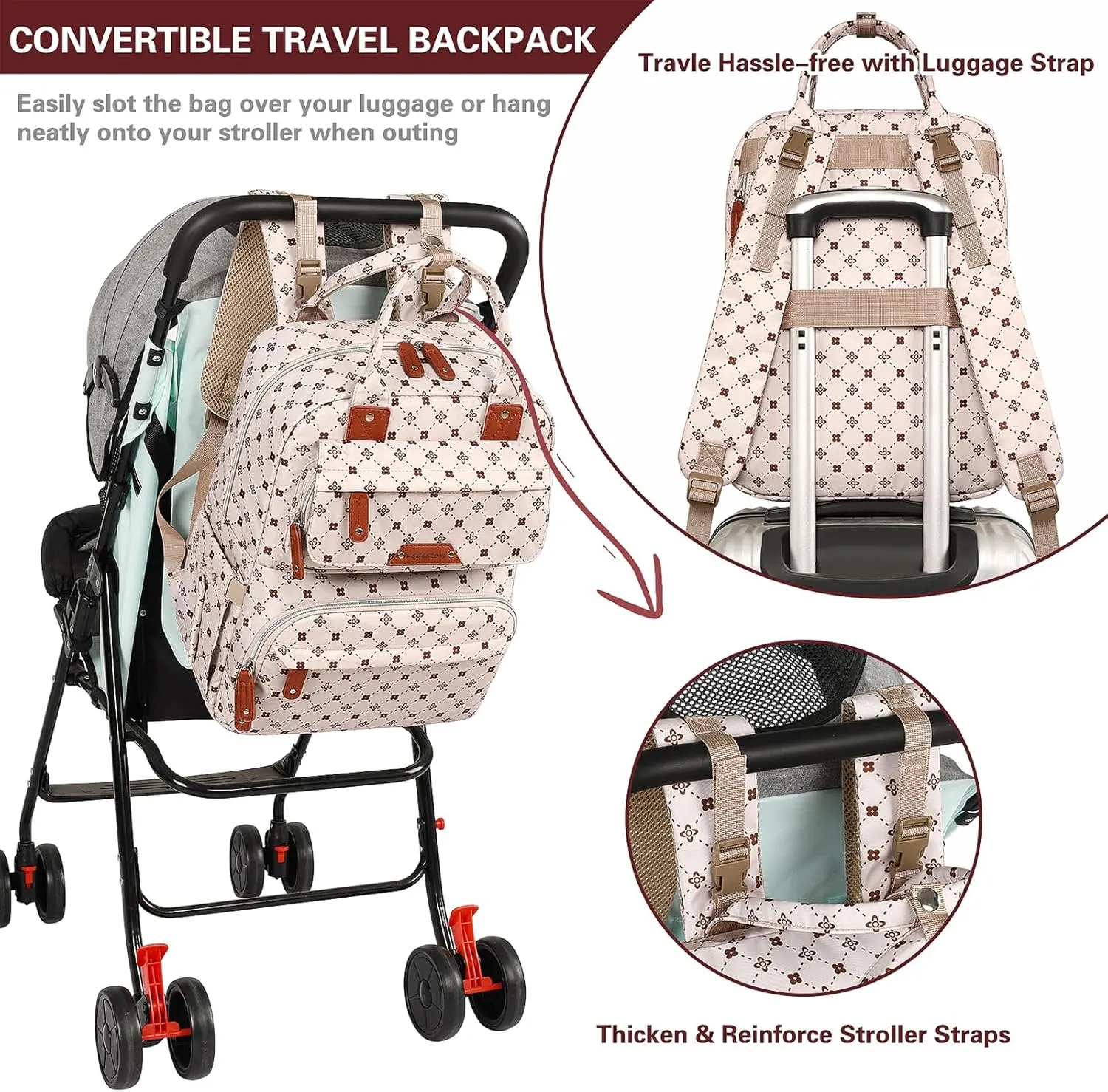 Baby Diaper Bag Backpack, Baby Bag for Girls Large Capacity with Stylish Flora, Travel Back Pack Multifunction Waterproof, Newborn Baby Registry Shower Gifts, Pink05