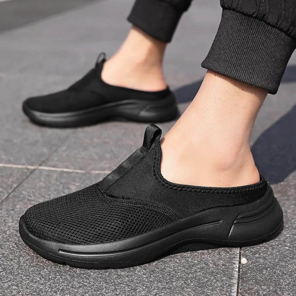 Backless Tennis Shoes for Men Wide Mule Sneakers Slip on House Slippers Platform with Arch Support Breathable Mesh Lightweight Casual Walking Slides Office Business Comfort Wear Shoes Gym Sports