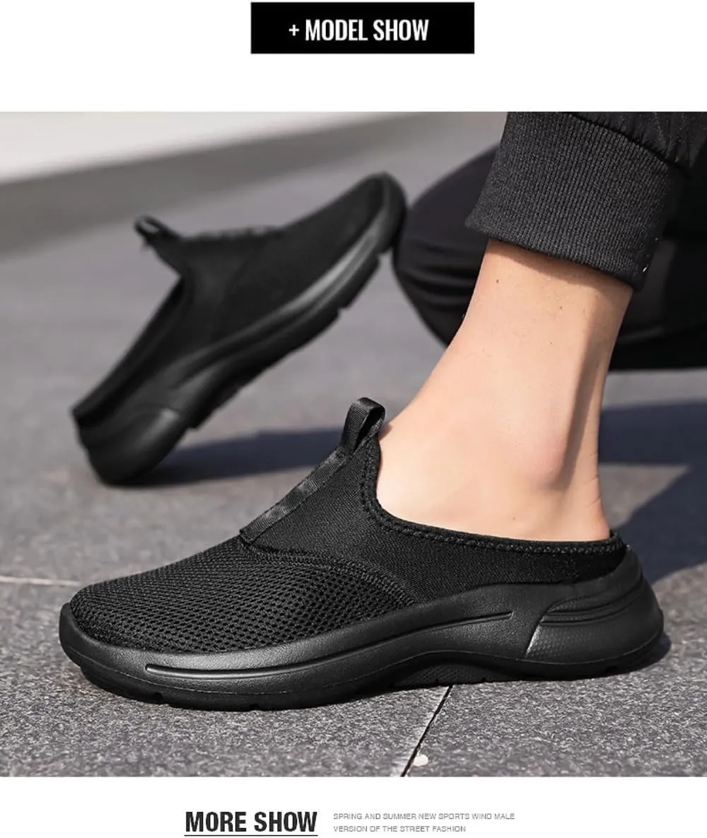 Backless Tennis Shoes for Men Wide Mule Sneakers Slip on House Slippers Platform with Arch Support Breathable Mesh Lightweight Casual Walking Slides Office Business Comfort Wear Shoes Gym Sports