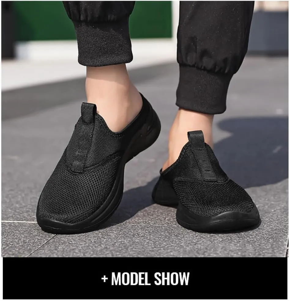 Backless Tennis Shoes for Men Wide Mule Sneakers Slip on House Slippers Platform with Arch Support Breathable Mesh Lightweight Casual Walking Slides Office Business Comfort Wear Shoes Gym Sports