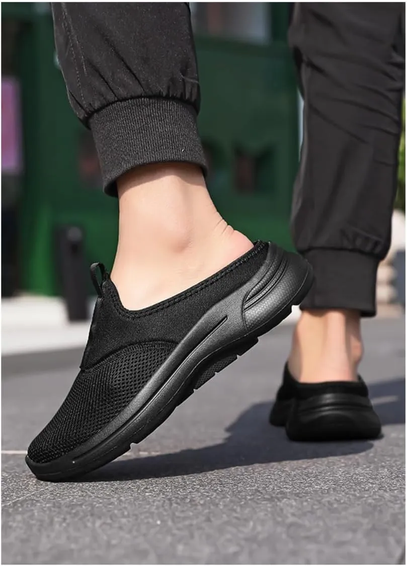 Backless Tennis Shoes for Men Wide Mule Sneakers Slip on House Slippers Platform with Arch Support Breathable Mesh Lightweight Casual Walking Slides Office Business Comfort Wear Shoes Gym Sports