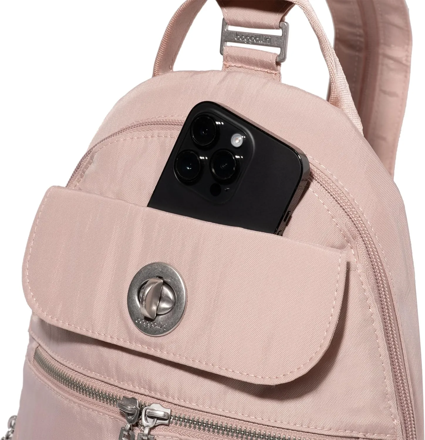 Baggallini Naples Convertible Small Daypack Sling Crossbody, Ballet Pink