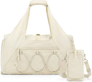 BAGSMART Gym Bag for Women, Lightweight Duffel with Shoe Compartment, Weekender with Wet Pocket, Workout Yoga Tote, Cream