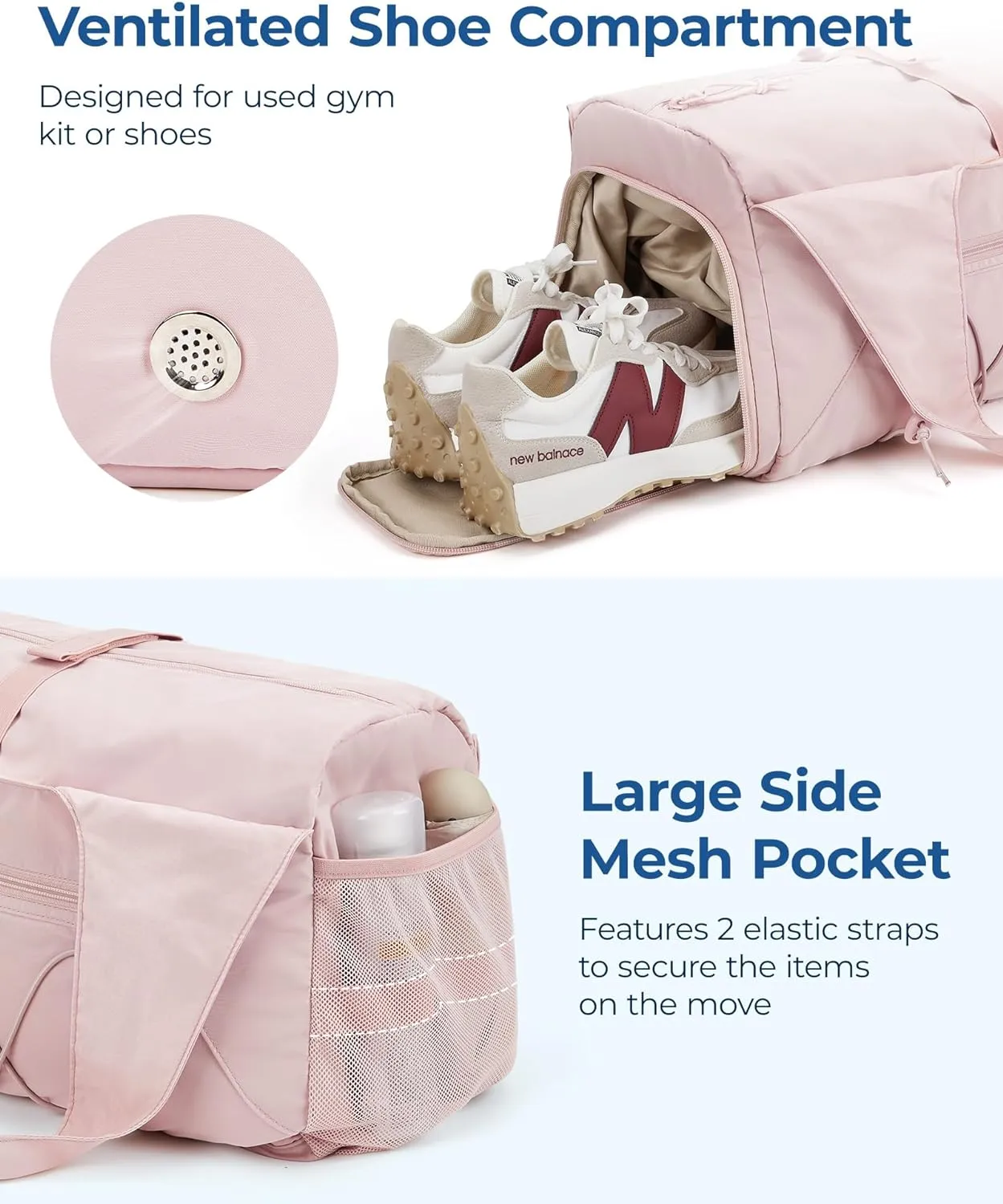 BAGSMART Gym Bag for Women, Lightweight Duffel with Shoe Compartment, Weekender with Wet Pocket, Workout Yoga Tote, Cream