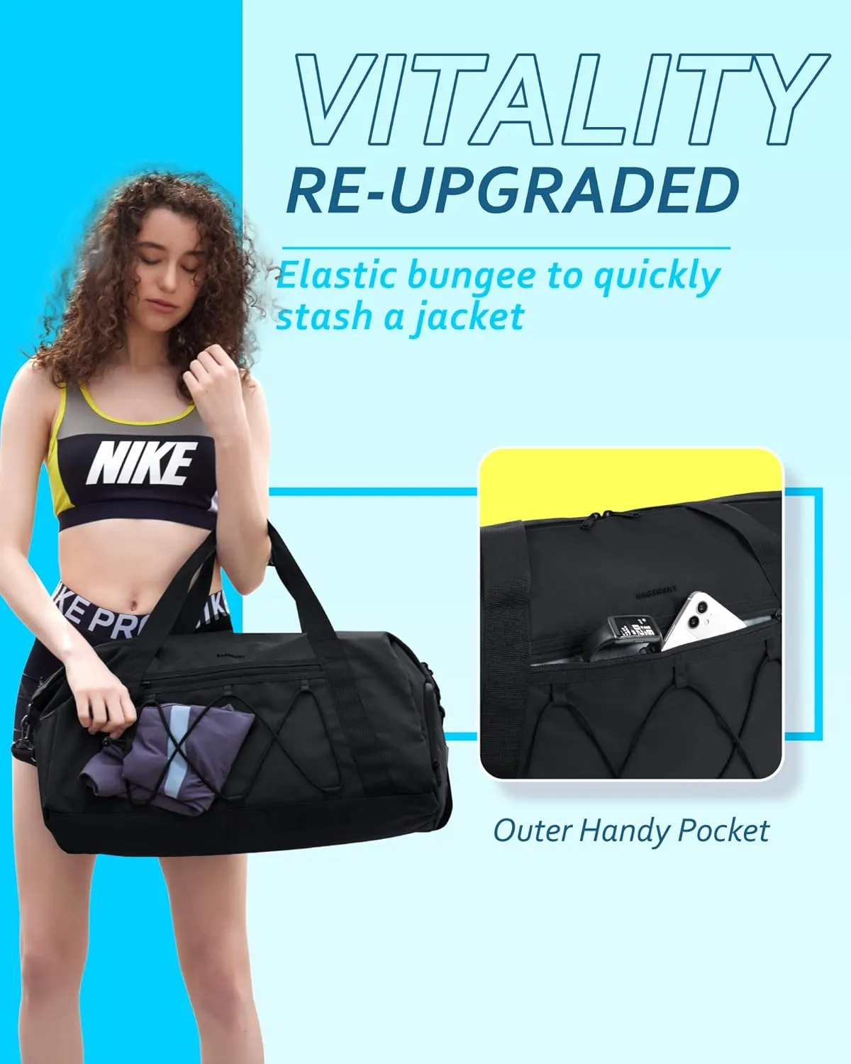 BAGSMART Gym Bag With Shoe Compartment & Wet Pocket, Lightweight Sports Travel Duffel Bag, Carry On Bag Weekender Overnight Bag, Water Resistant Sports Gym Tote Bags Swimming Yoga, Khaki