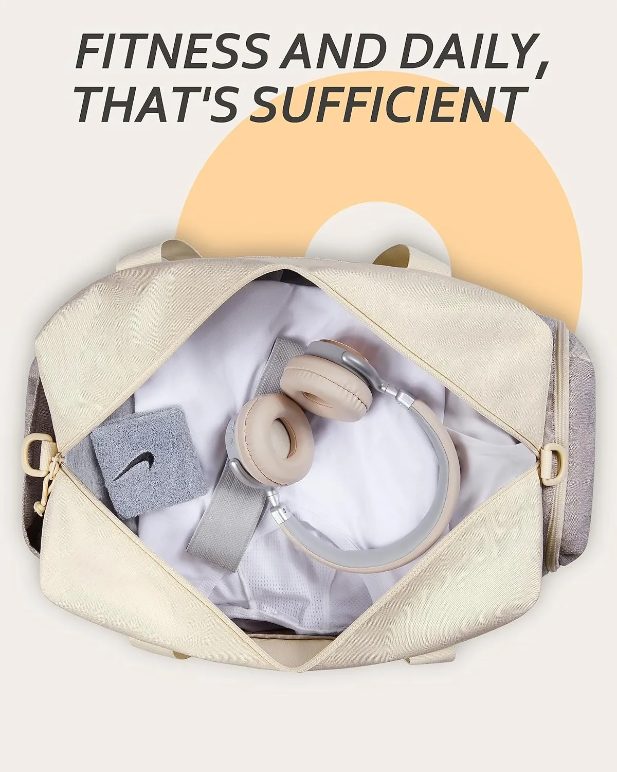 BAGSMART Gym Bags for Men Women, 40L Foldable Travel Duffle Bag, Lightweight Weekender Duffel Bag With Shoe Compartment, Water Resistant Workout Duffle Sports Bag for Travel Yoga, Beige