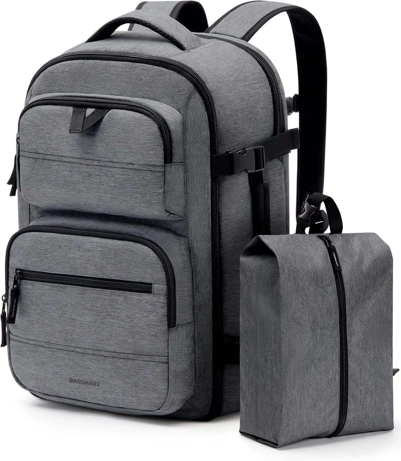 BAGSMART Travel Backpack for Women Men, 40L Flight Approved Carry on Backpack with Shoe Bag, TSA Large Personal Item Backpack with 17 Inch Laptop Compartment, Weekender Suitcase for Travel, Grey