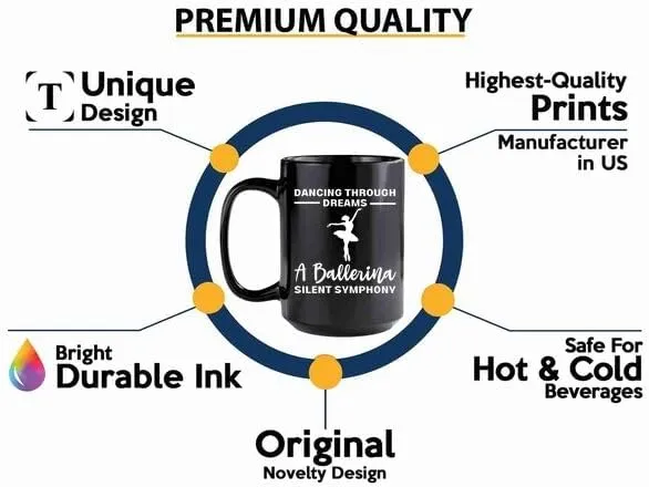Ballerina Coffee Mug 15oz Black -Dancing through dreams - Dancer Musical Dancer Ballet Dance Teacher Choreographer Gymnastic Teen Girl Coach Instructor Performer