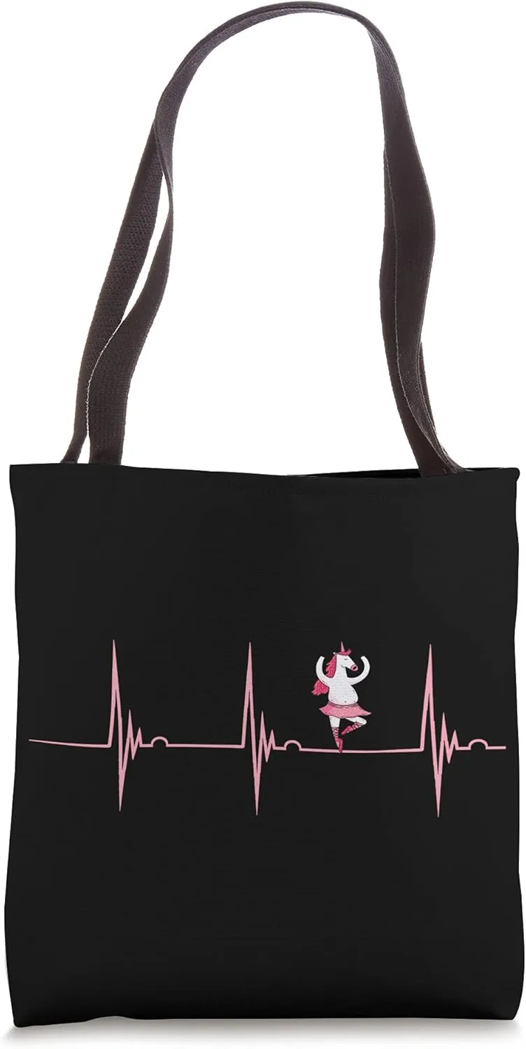 Ballerina Unicorn Heartbeat EKG Pulse Artistic Ballet Dancer Tote Bag