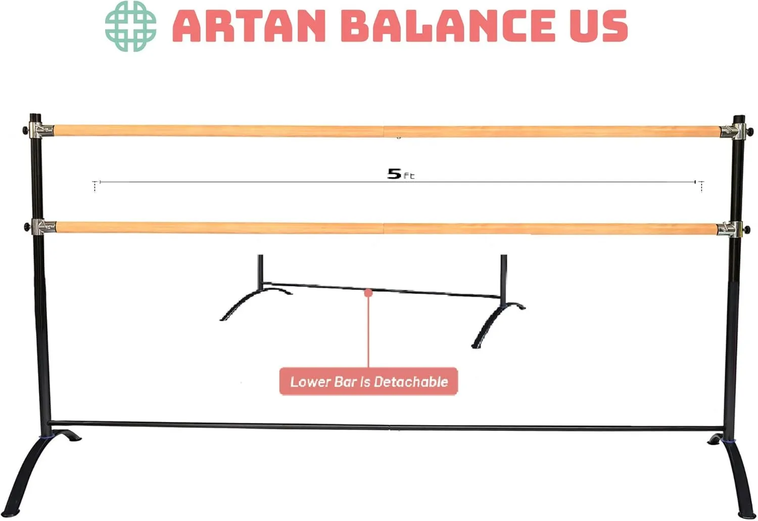 Ballet Barre Portable for Home or Studio, Height Adjustable Bar for Stretch, Pilates, Dance or Active Workouts, Single or Double Bar, Kids and Adults