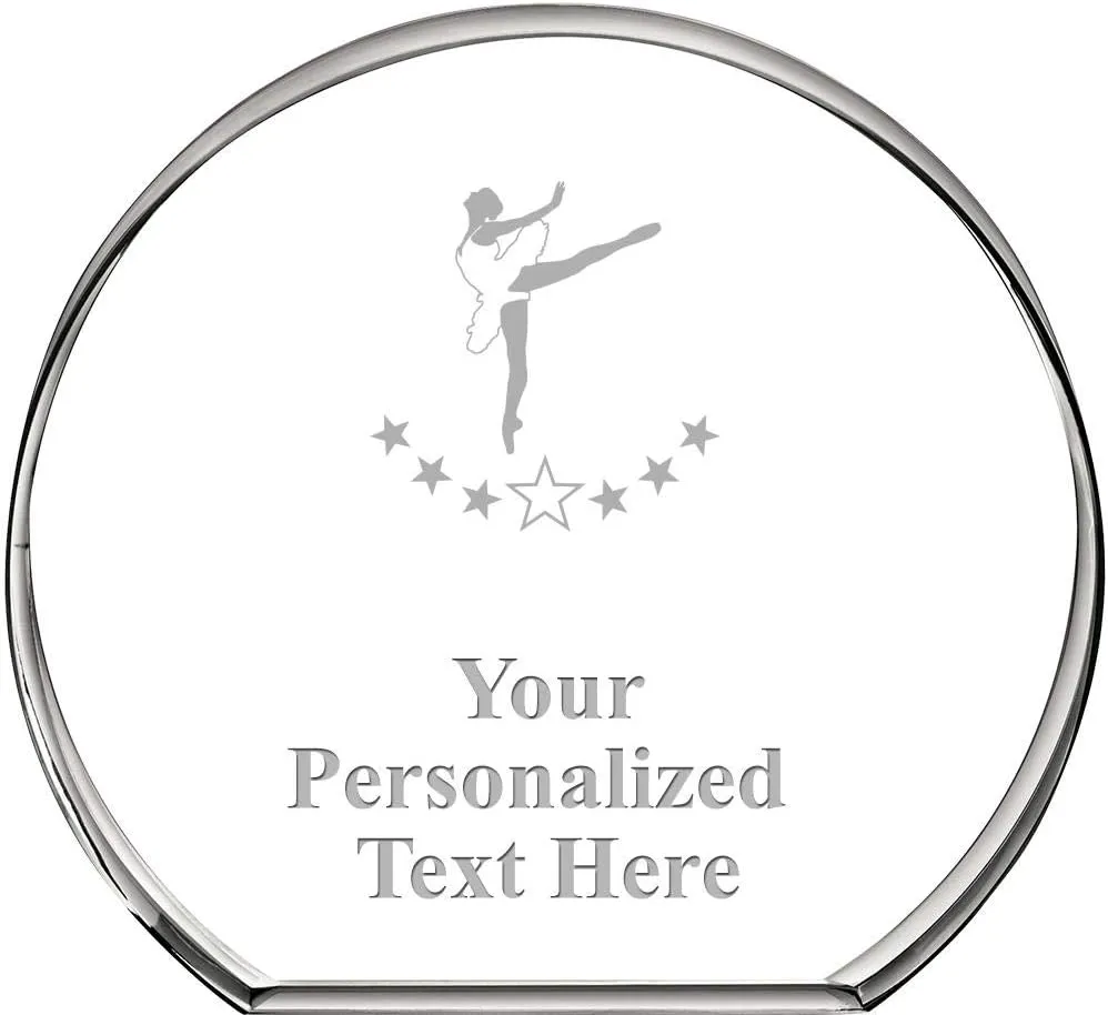 Ballet Dancer Standing Circle Paperweight, Custom Engraved Ballet Dancer Crystal Paperweight Gift