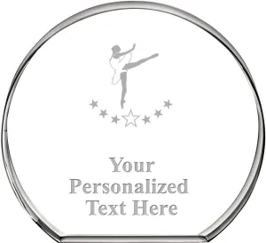 Ballet Dancer Standing Circle Paperweight, Custom Engraved Ballet Dancer Crystal Paperweight Gift