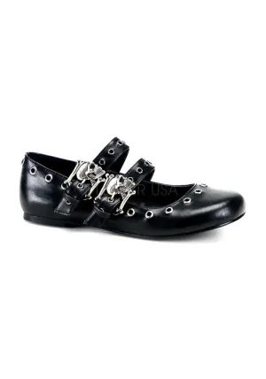 Ballet Flat Double Strap MJ W/ Skull Buckle Eyelet Detailing