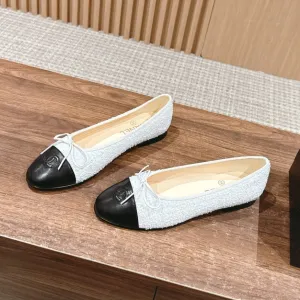 ballet flat grey tweed beige black lambskin