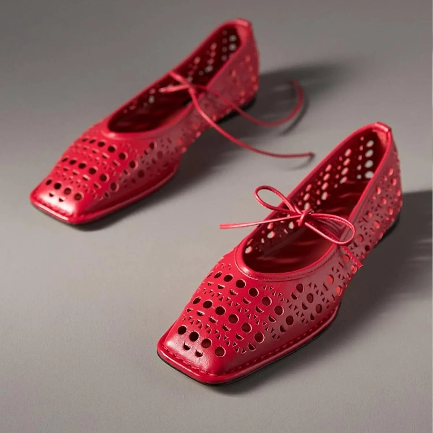 Ballet Flats for Women Lace Up Bow Square Toe Mary Janes Cute Ballerina Shoes Slip On Comfortable Elegant Dress Shoes