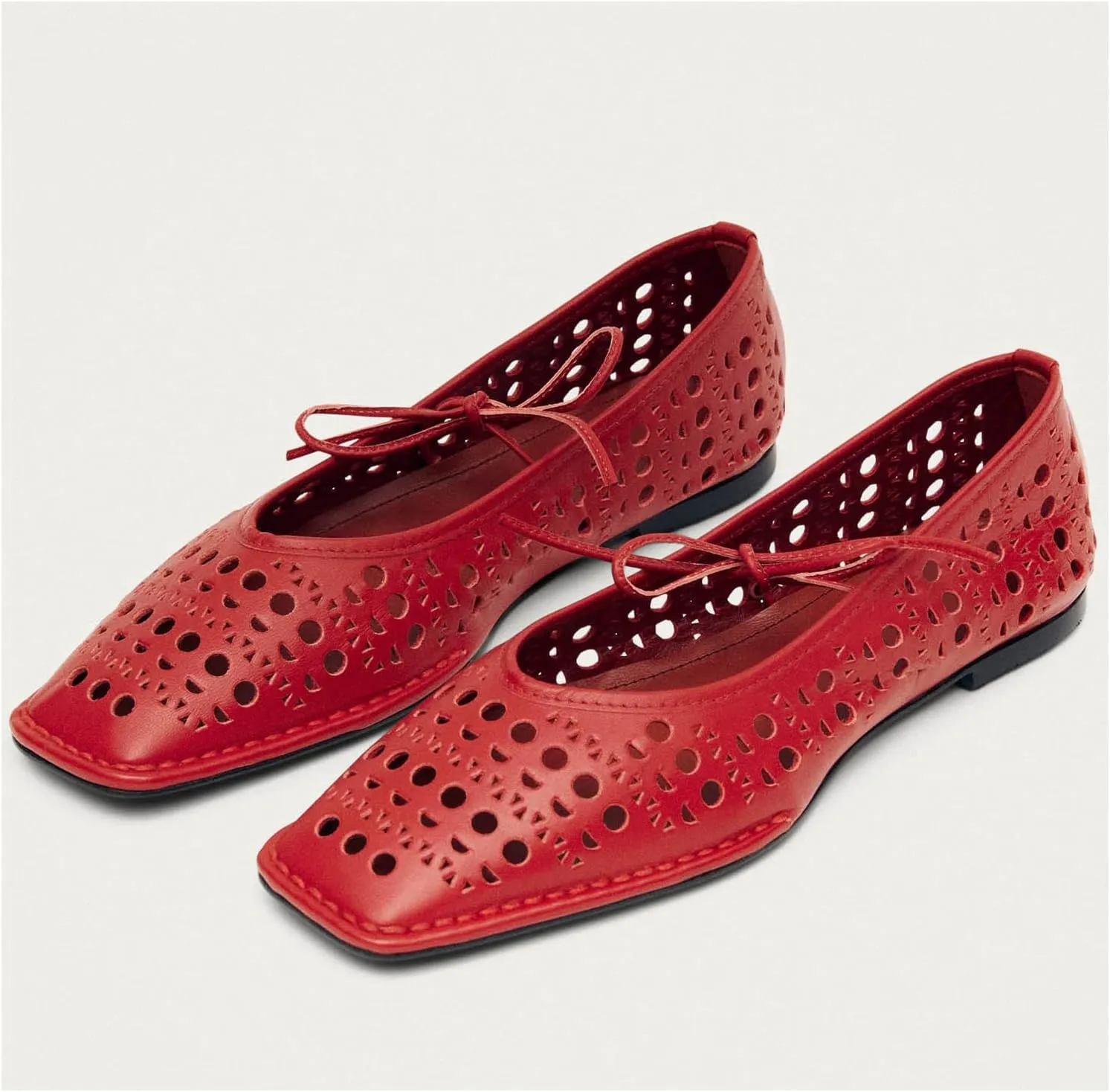 Ballet Flats for Women Lace Up Bow Square Toe Mary Janes Cute Ballerina Shoes Slip On Comfortable Elegant Dress Shoes