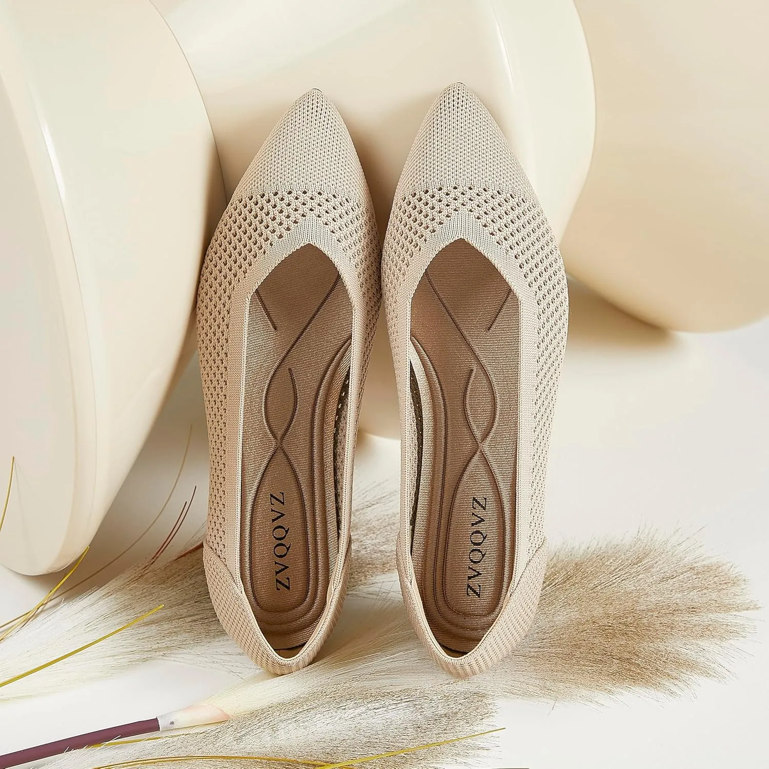 Ballet Flats Shoes for Women Knit Mesh Flats Shoes Womens Dressy Comfortable Pointed Toe Washable Slip On Flat
