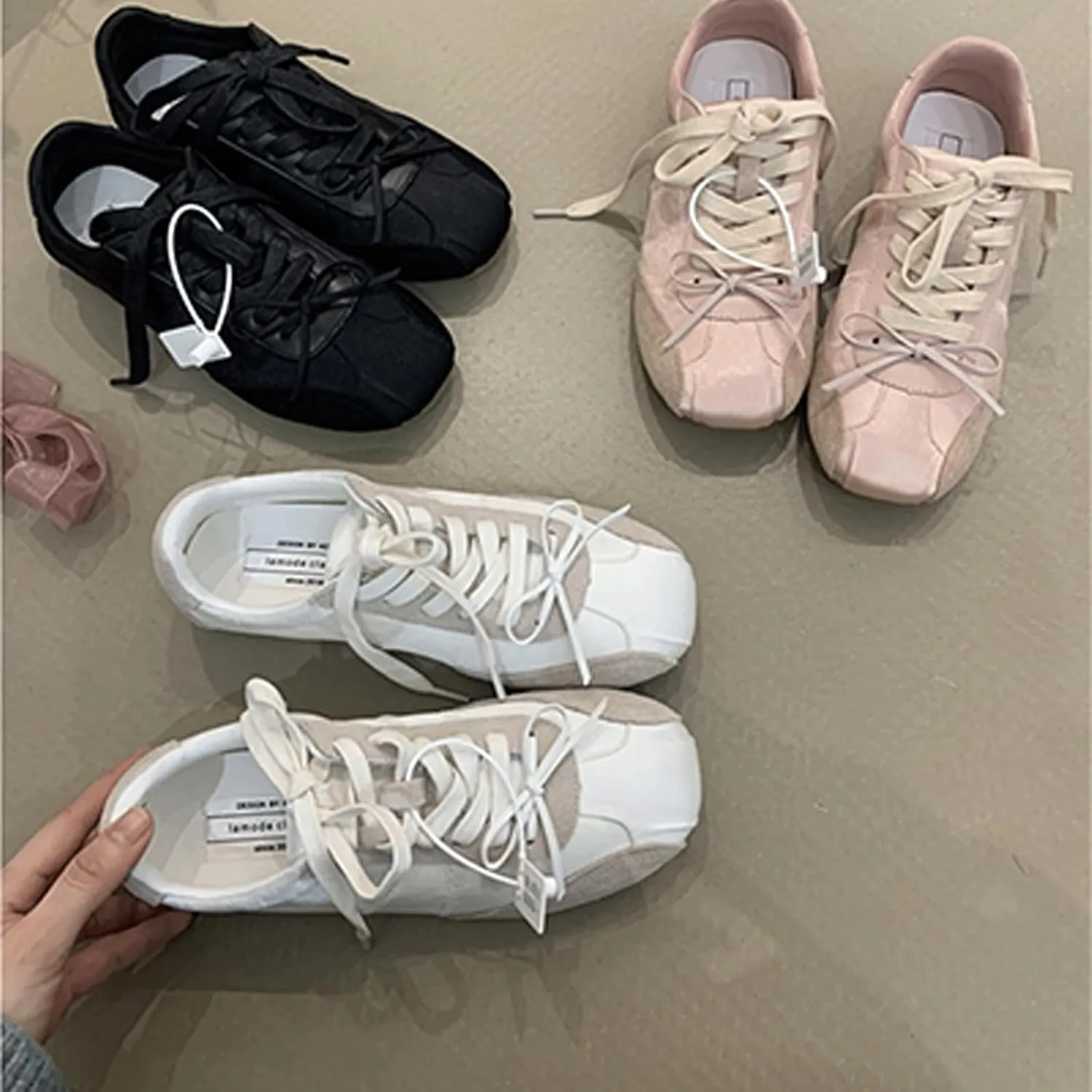 Ballet Sneakers for Woman Leather Satin Lace Up Soft Elegant Ballerina Flats Fancy Trendy Ballet Shoes with Cute Bowknot 2025 Spring Summer Casual Daily Outwear