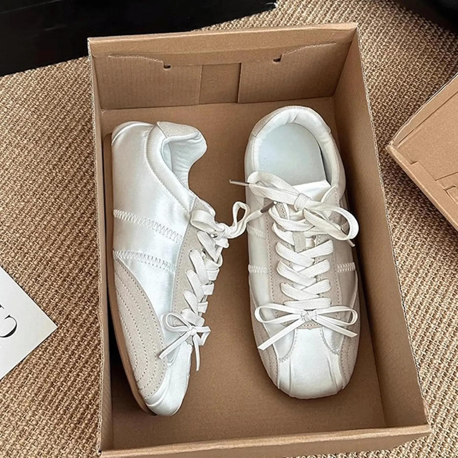 Ballet Sneakers for Woman Leather Satin Lace Up Soft Elegant Ballerina Flats Fancy Trendy Ballet Shoes with Cute Bowknot 2025 Spring Summer Casual Daily Outwear
